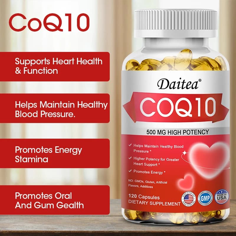Coenzyme Q10 capsules, high concentration vegetarian, supports blood circulation, stress health and physical energy, antioxidant