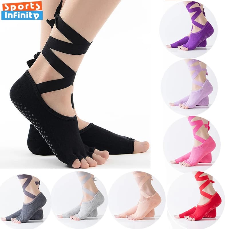 Fashionable professional yoga socks for pilates, anti-slip, women's, with five fingers strap and dance socks for ballet without back, gym, fitness, sports socks
