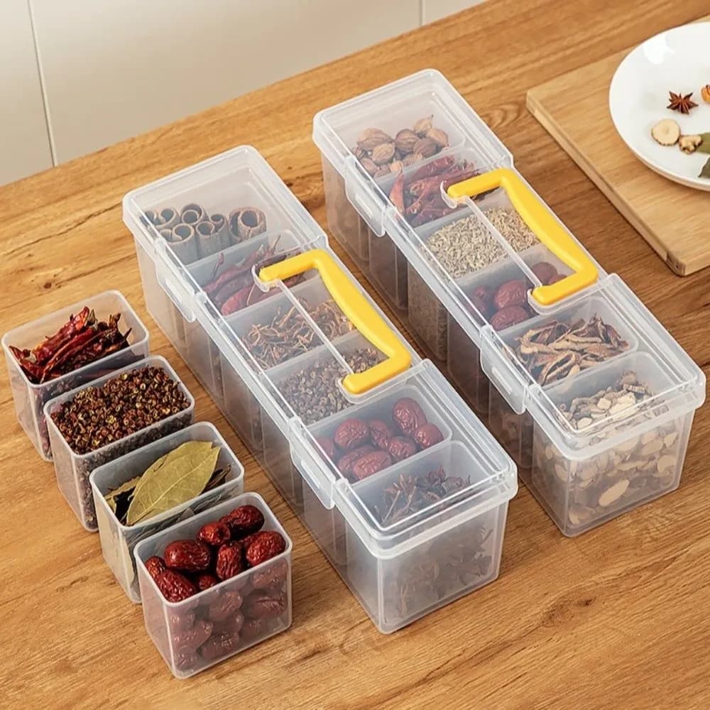 Detachable Spice Storage Box Transparent Multi-compartment Food Storage Box Moisture-proof Tool Storage Case