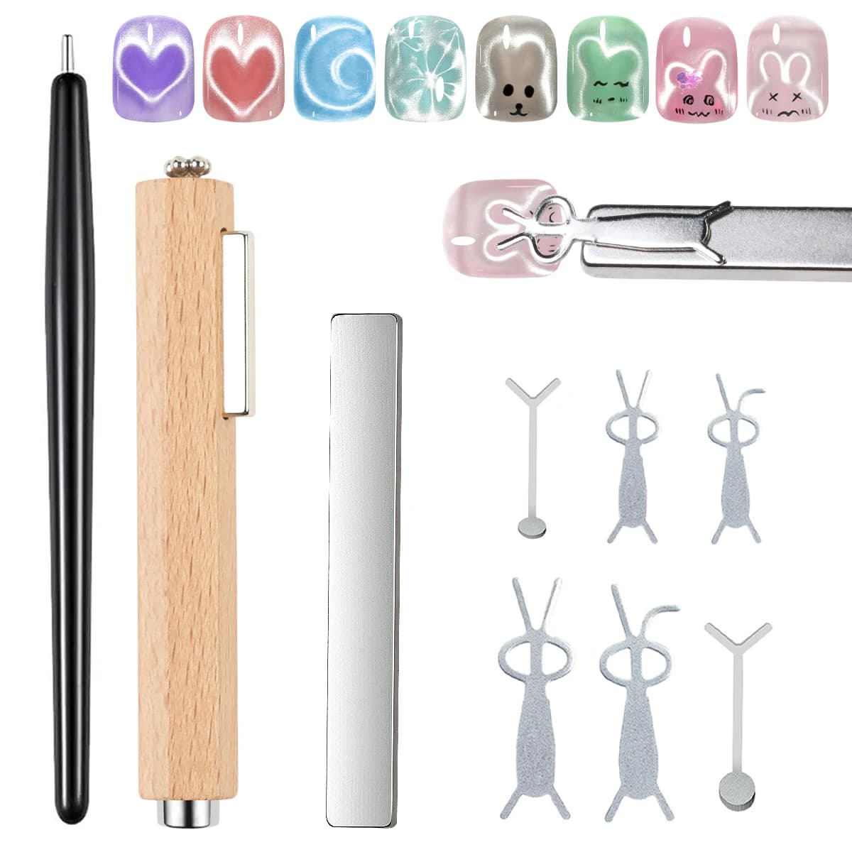 4/7/6/9pcs Cat Eye Magnet Set With Iron for Nails Heart Shaped Rabbit Iron Magnetic Design DIY Nail Tool Back To School