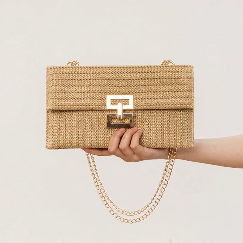Borsa da spiaggia con busta in paglia estiva Borsa da sera in rafia di moda Borsa da donna con motivo a trama Borsa a tracolla con pochette Portafoglio da donna