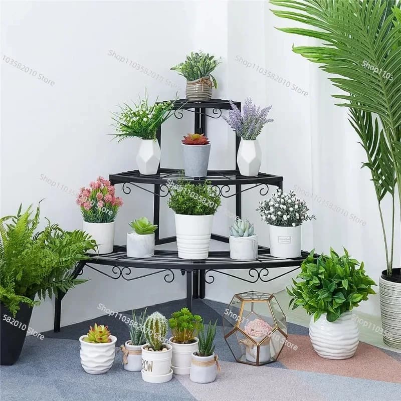 Outdoor Indoor Pot Plant Stand Garden Metal 3 Tier Quarter Round Planter Corner Shelf Display Holder