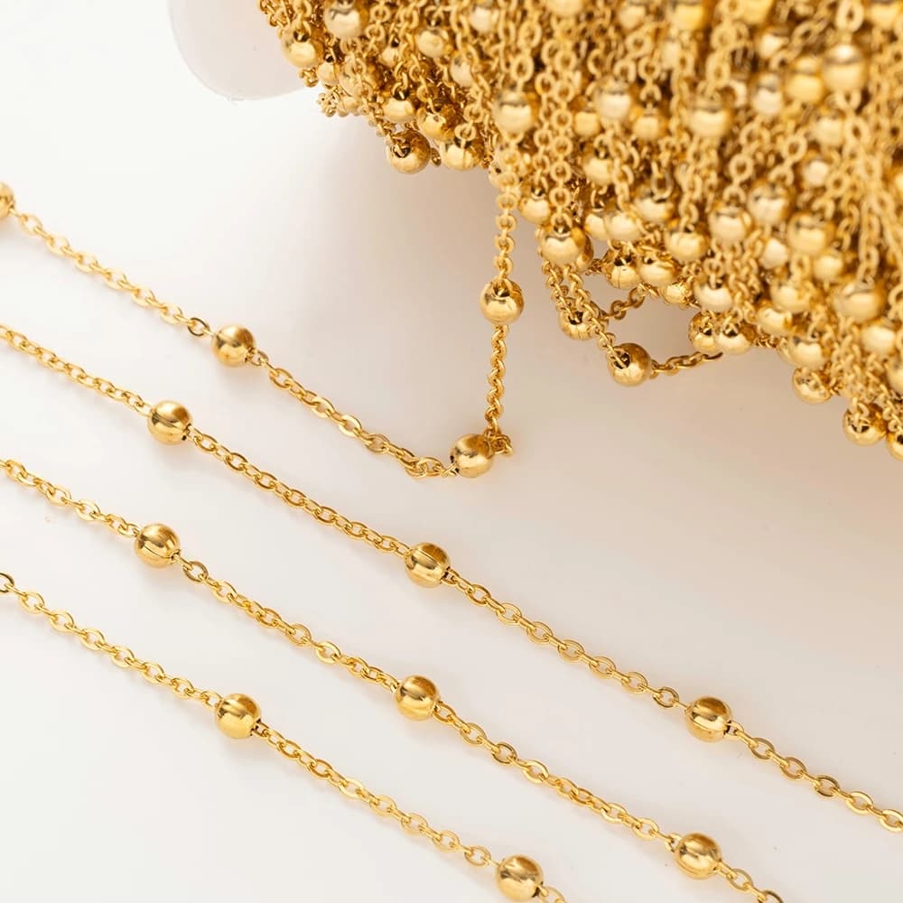 2Meter Stainless Steel Golden Ball Beaded Chains DIY Bracelets Chains Necklaces Accessories Jewelry Makings Supplies Wholesale
