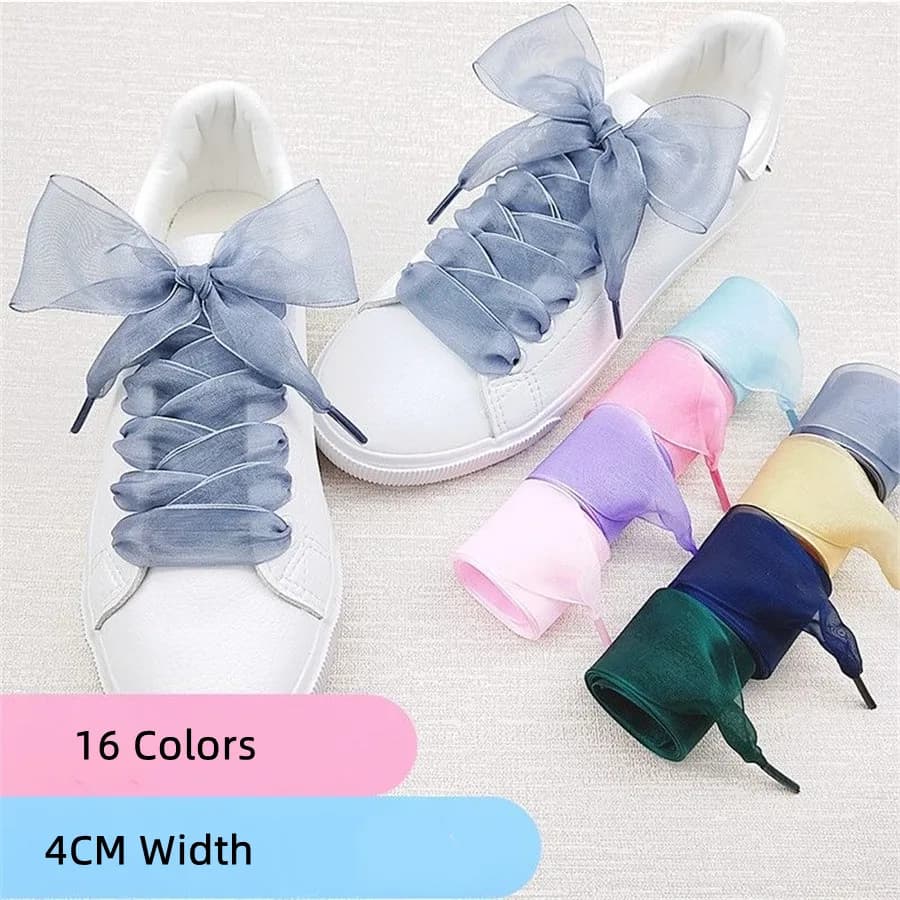 1 paio 4 cm di larghezza corde per scarpe in organza 60-180 cm donne arco lacci delle scarpe piatto nastro di raso di seta scarpe da ginnastica di tela scarpe sportive lacci s