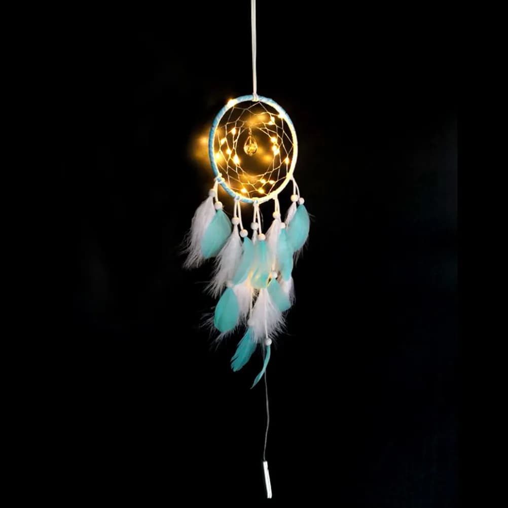 Sky-Blue Lighted Dream Catcher Handcrafted Hanging Decorative Dreamcatcher for Home Bedroom Kids Room Balcony Protection