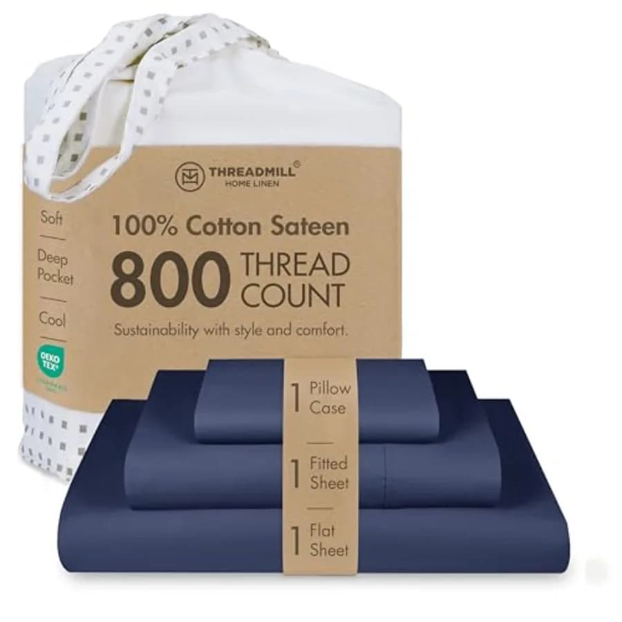 Lenzuola di Lusso 800 Fili 100% Cotone - Set Lenzuola in Tessuto Satinato Migliore del Cotone Egiziano, Set Morbido da 3 Pezzi Adatto per Letti fino a 15 Pollici