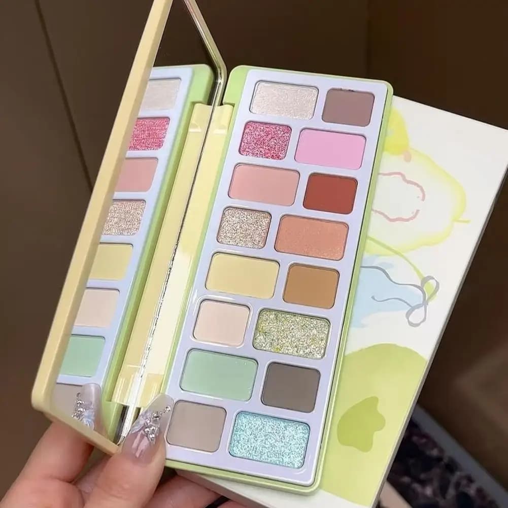 12 Colors Matte Glitter Eyeshadow Palette With Mirror Shimmer Nude Green Pigmented Eye Shadow Makeup Cosmetics