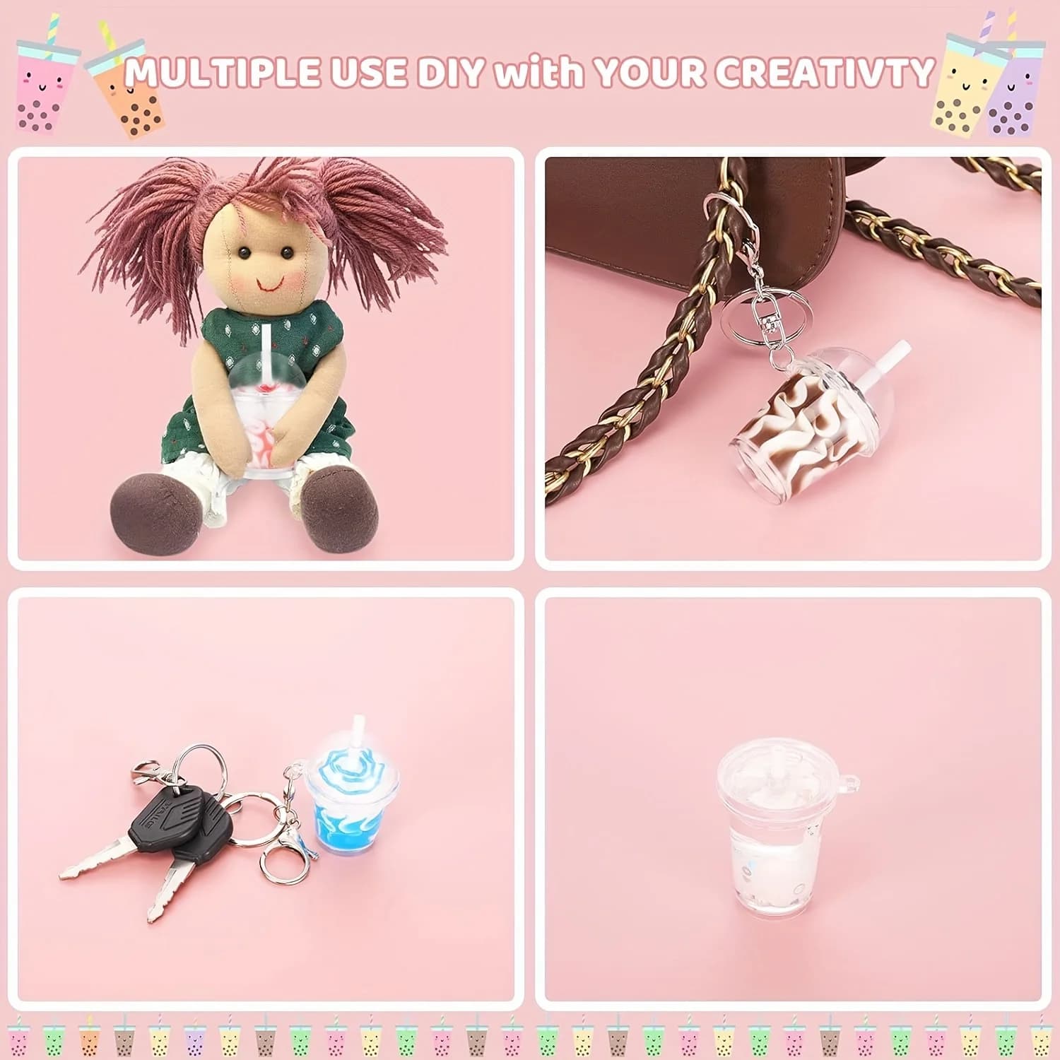 20set shiwan plastic cup diy keychain pendants charm necklace hanging charms keychains
