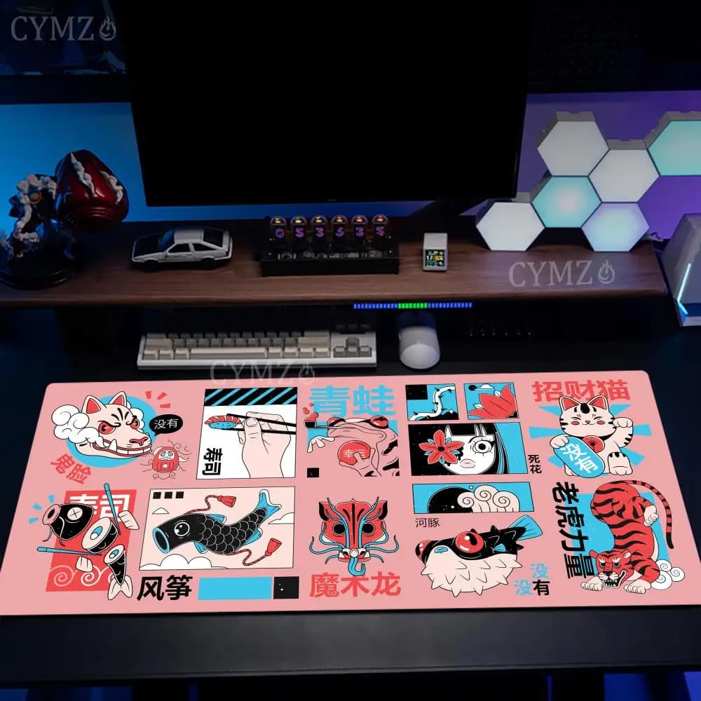 Tappetino per mouse con motivo collage giapponese, tappetino da scrivania grande, tappeto per computer da ufficio, mousepad XXL, accessori per PC da gaming, tappetino per tastiera