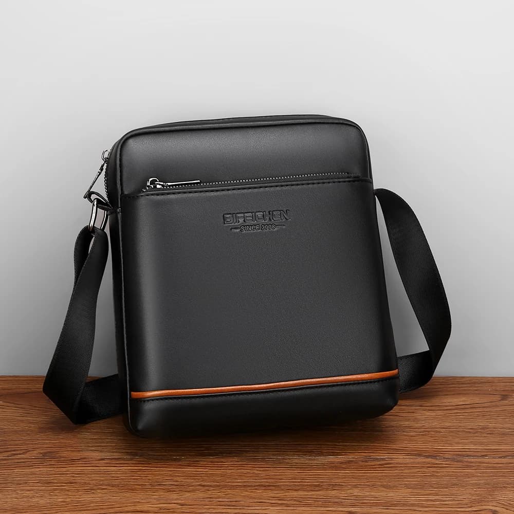 Men PU Leather Crossbody Bag Business Messenger Bag Large Capacity Lightweight Casual Daily Handbag for Office Travel Shopping
