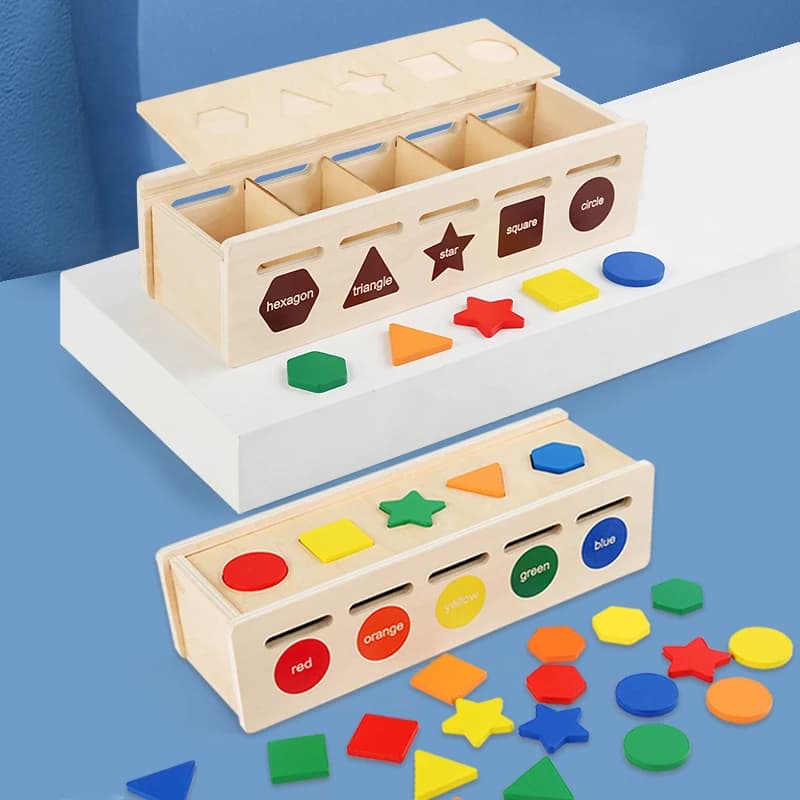 Scatola di immagazzinaggio dei giocattoli di ordinamento dei colori di forma di legno 25 blocchi geometrici non tossici Giocattolo Montessori Regali di giocattoli educativi per l'apprendimento in età prescolare