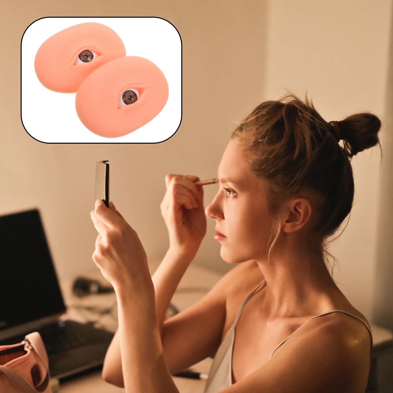 1 Paio di Pelli Sintetiche 5D per Pratica Trucco Sopracciglia e Ombretto, Tavola di Allenamento in Silicone con Texture Realistica per Principianti e Professionisti