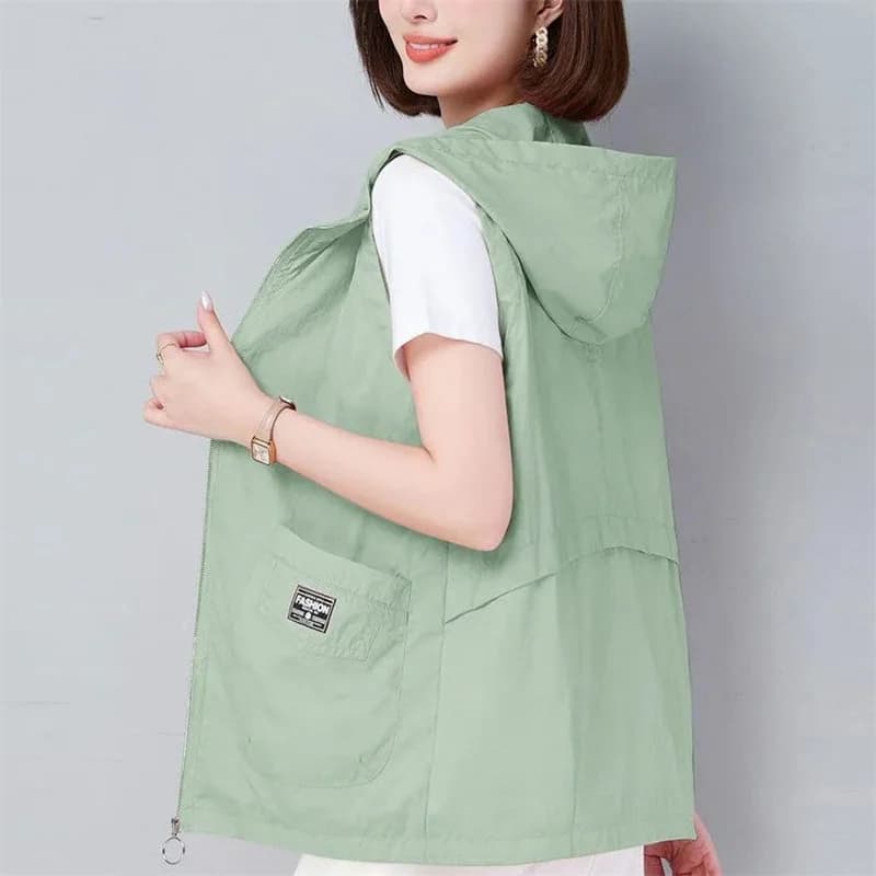Gilet da donna con cappuccio a prova di sole 2025 Nuova primavera estate Casual senza maniche femminile gilet sottile giacche corte top da donna capispalla