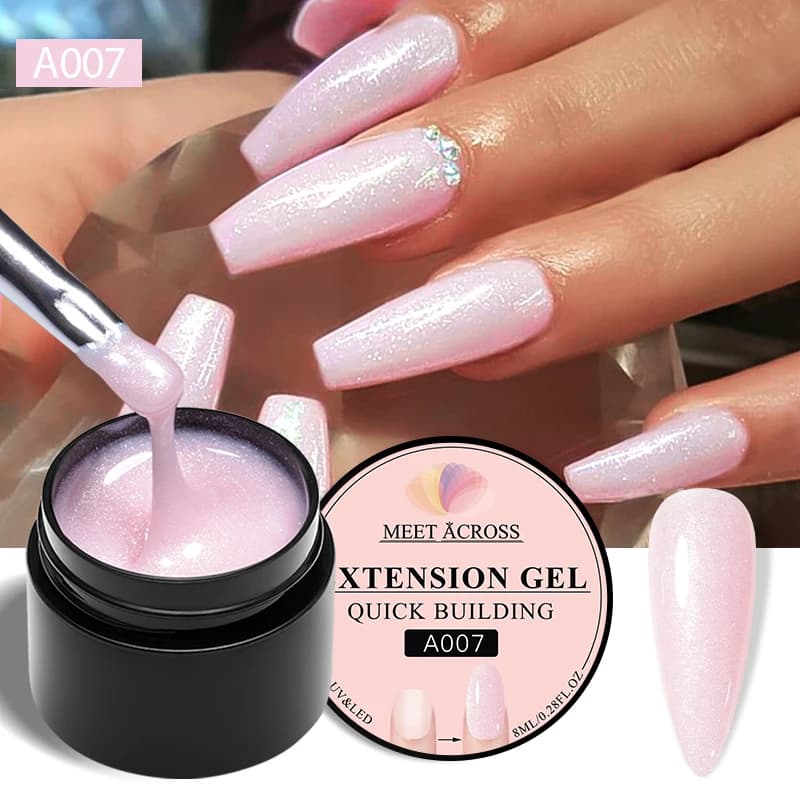 MEET ACROSS 8ml Glitter Smalto per unghie gel a estensione rapida Rosa Blu Semi permanente Soak Off Nail Art UV LED Gel duro Smalto per unghie