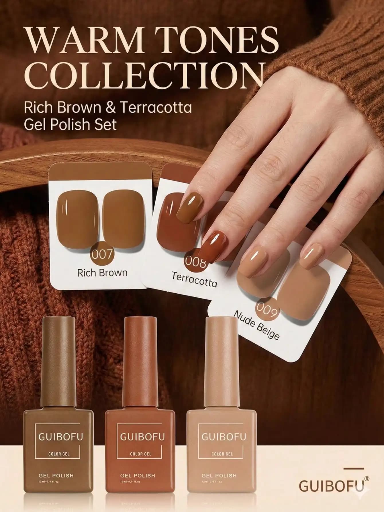 Set di 3 Smalti Gel da 15ml Effetto Caramello Caffè, Colore Ambra Caldo, Tonalità Terrose, Semipermanente Soak Off UV LED per Manicure