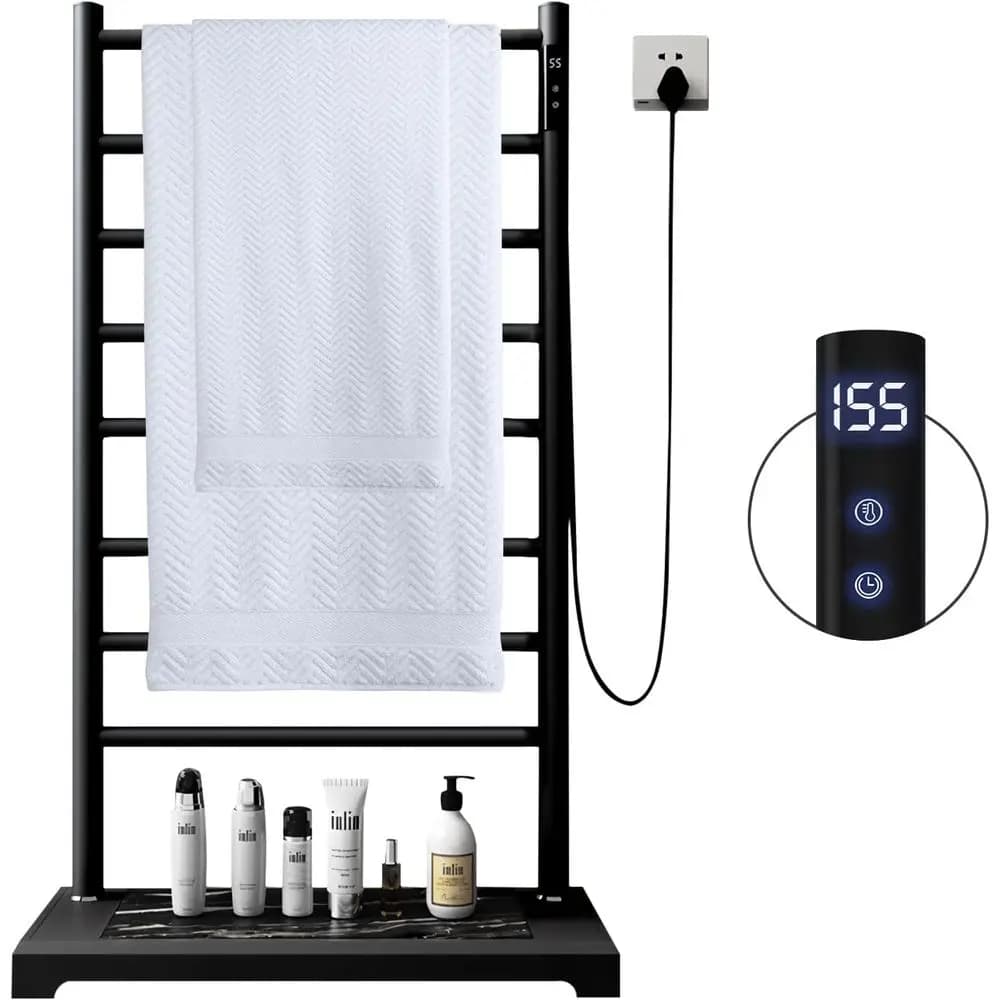 Scaldasalviette Elettrico per Bagno, Scaldasalviette Intelligente a 8 Barre con Touch Screen Digitale - Base in Marmo, Regolabile 115-155 ° Timer da 1-8 ore, gratuito