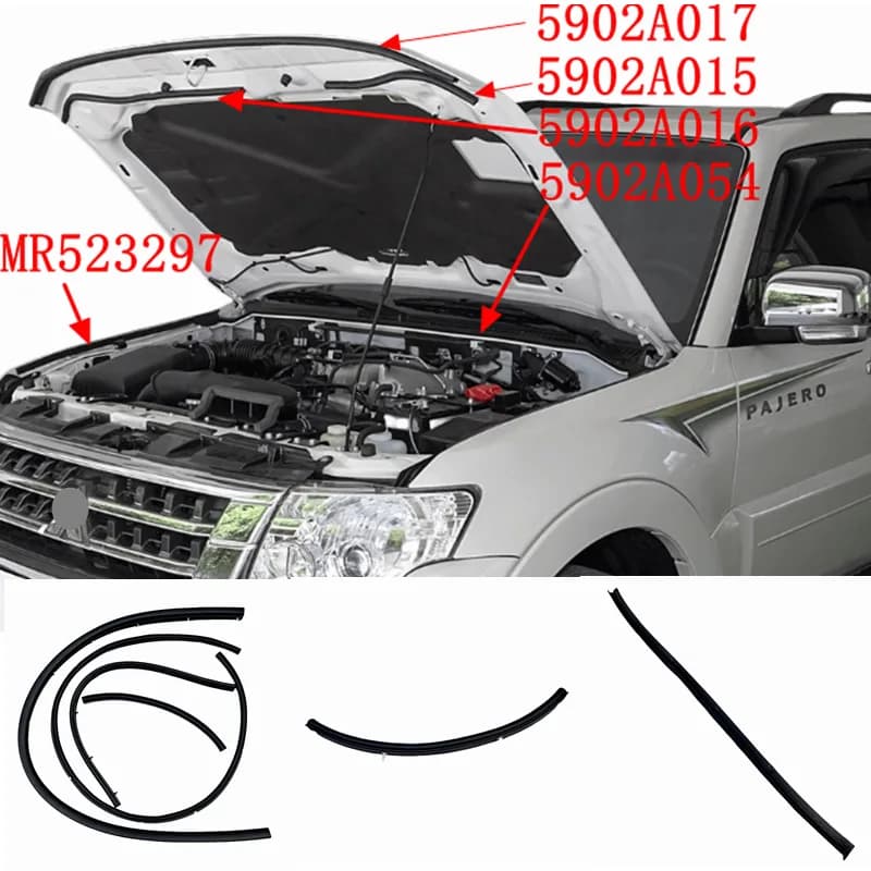 4 / 6pcs Front Hood Weather Strip Seal Rubber For 08-14 15-20 Mitsubishi Pajero 5902A017 5902A015 5902A016 5902A054 MR523297