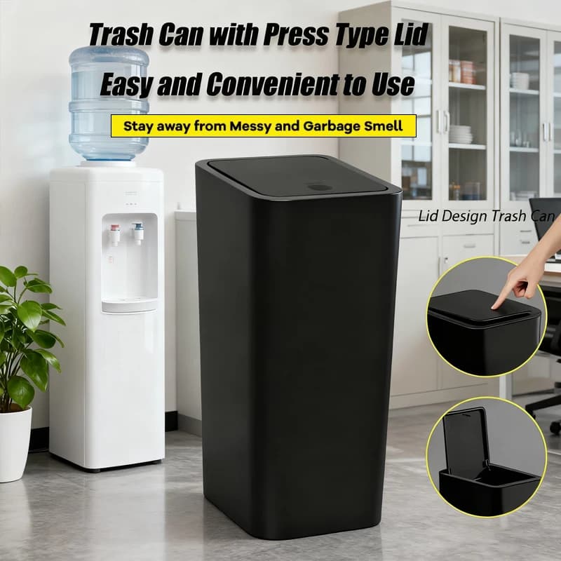 10L Small Black Bathroom Trash for Kitchen Bedroom Bathroom Food Waste Recycle Bin One Touch Lightweight Durable Waste Collector