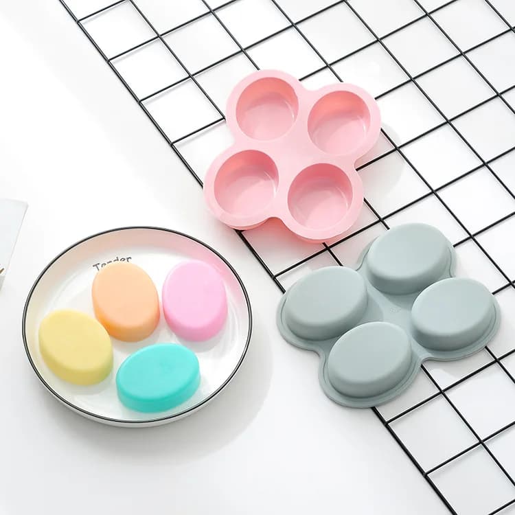 Stampi ovali in silicone per torte, sapone fatto a mano, sapone freddo, candele per aromaterapia, stampo fai da te per cottura, 4 pezzi