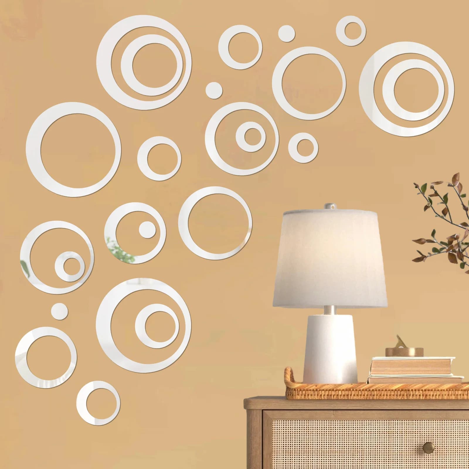 24 Pezzi Adesivi a Specchio Circolari in Plastica, Anelli Rotondi di Varie Dimensioni, Decorazioni da Parete a Specchio per Soggiorno, Camera da Letto, Bagno