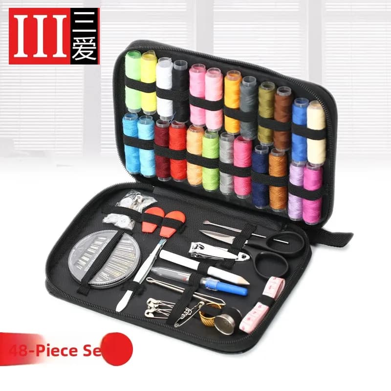 Kit da cucito portatile, set di aghi e filo essenziale per casa e viaggio, per donne, studenti, riparazione di abbigliamento, pratico per cucito a mano.