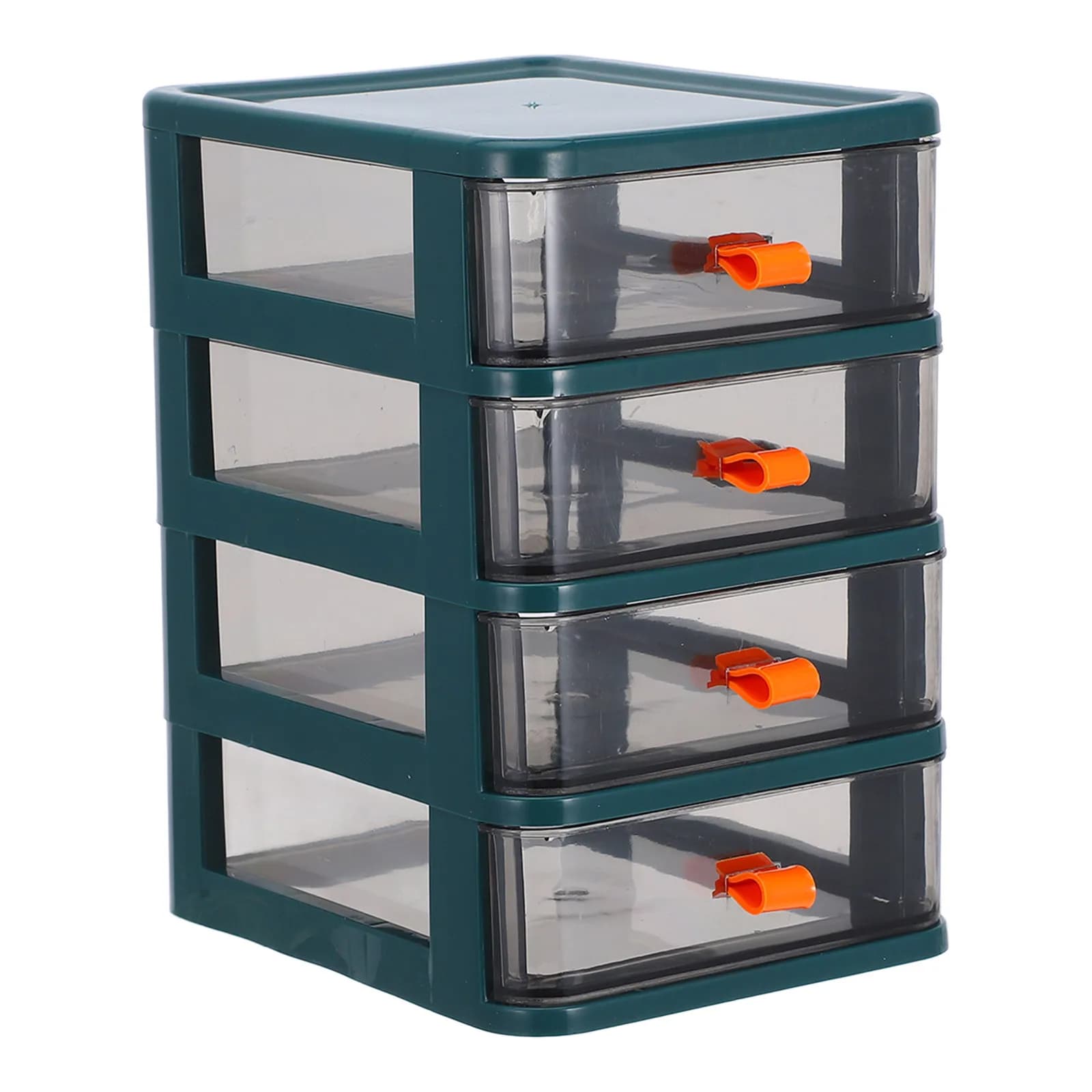 Organizzatore per Cassetti in Plastica Trasparente a 4 Livelli, Mini Scatola di Stoccaggio Impilabile per Scrivania, Ufficio, Cancelleria, Trucchi e Oggetti Vari