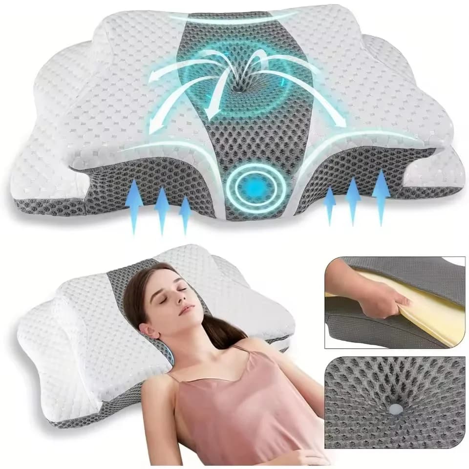 Butterfly Memory Neck Pillow – Ergonomic 3-Point Support Pillow for Head, Neck & Shoulders, Removable Washable Cover, Ideal for