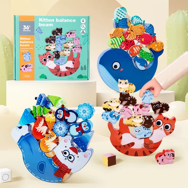 Equilibrio degli animali in legno per bambini impilabili giocattoli alti Focus Fine Motor Training Balance Game Blocchi impilabili giocattolo educativo