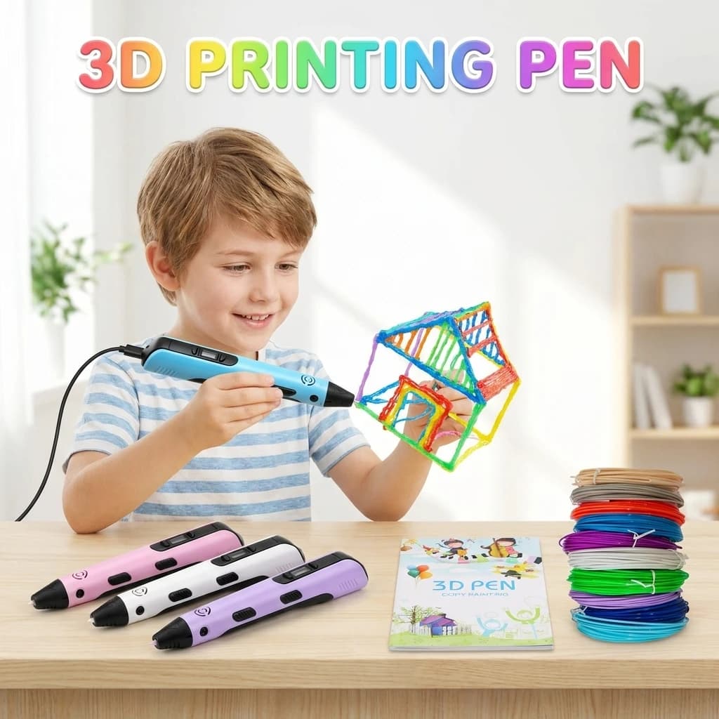 Penna per Stampa 3D con Display LED, Penna da Disegno Fai-da-Te, 100 Metri di Filamenti PLA, Strumenti per Pittura Tridimensionale, Regalo di Compleanno e Natale per Bambini