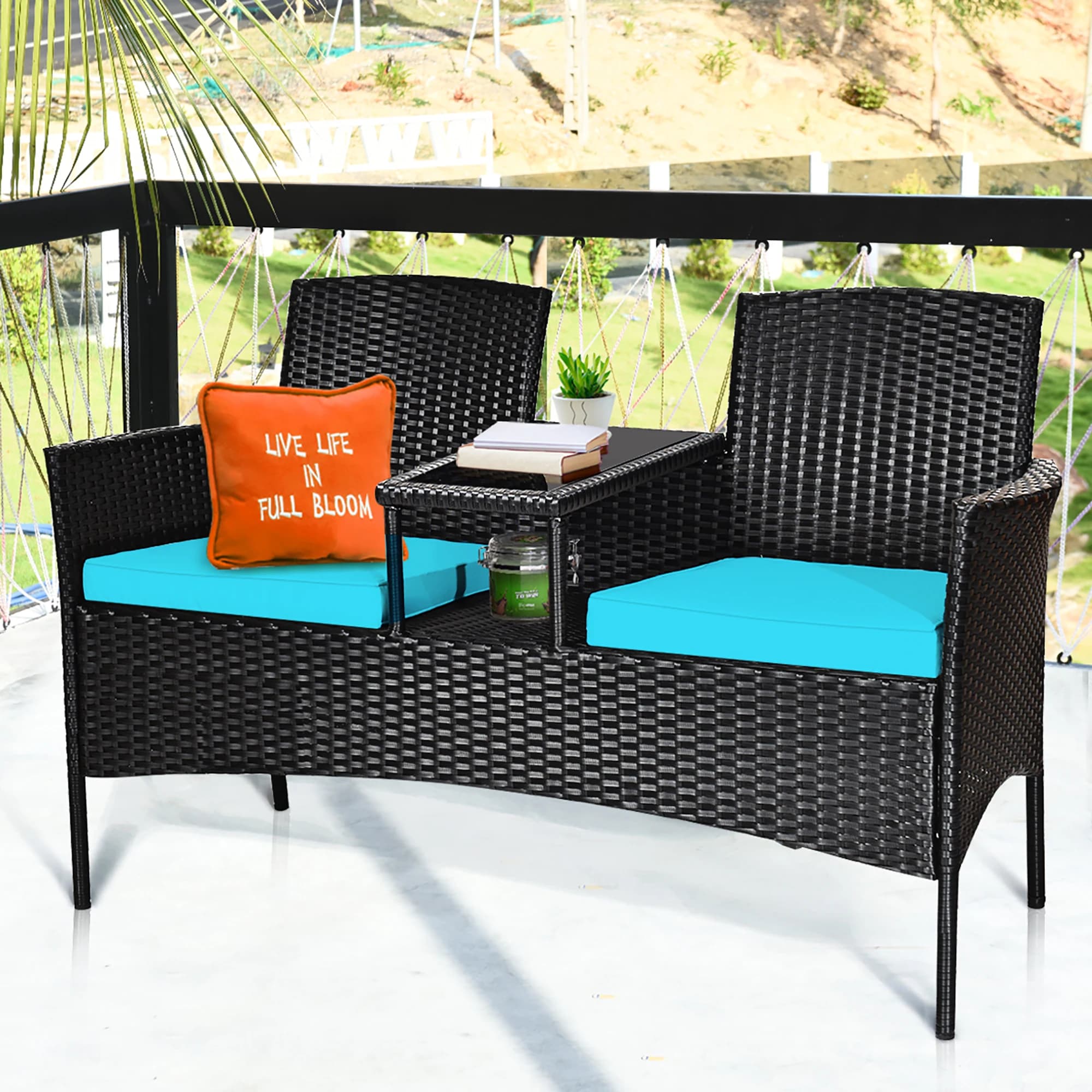 Patio Rattan conversation Set seat sofa padded sofa sofa turquoise chairs