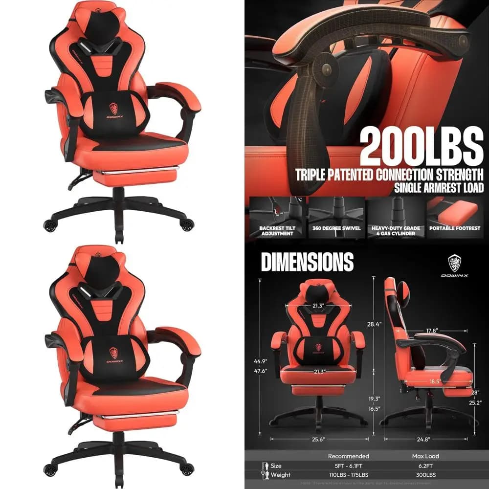 Sedia da gaming ergonomica per PC con massaggio per adulti, rivestimento in similpelle rossa