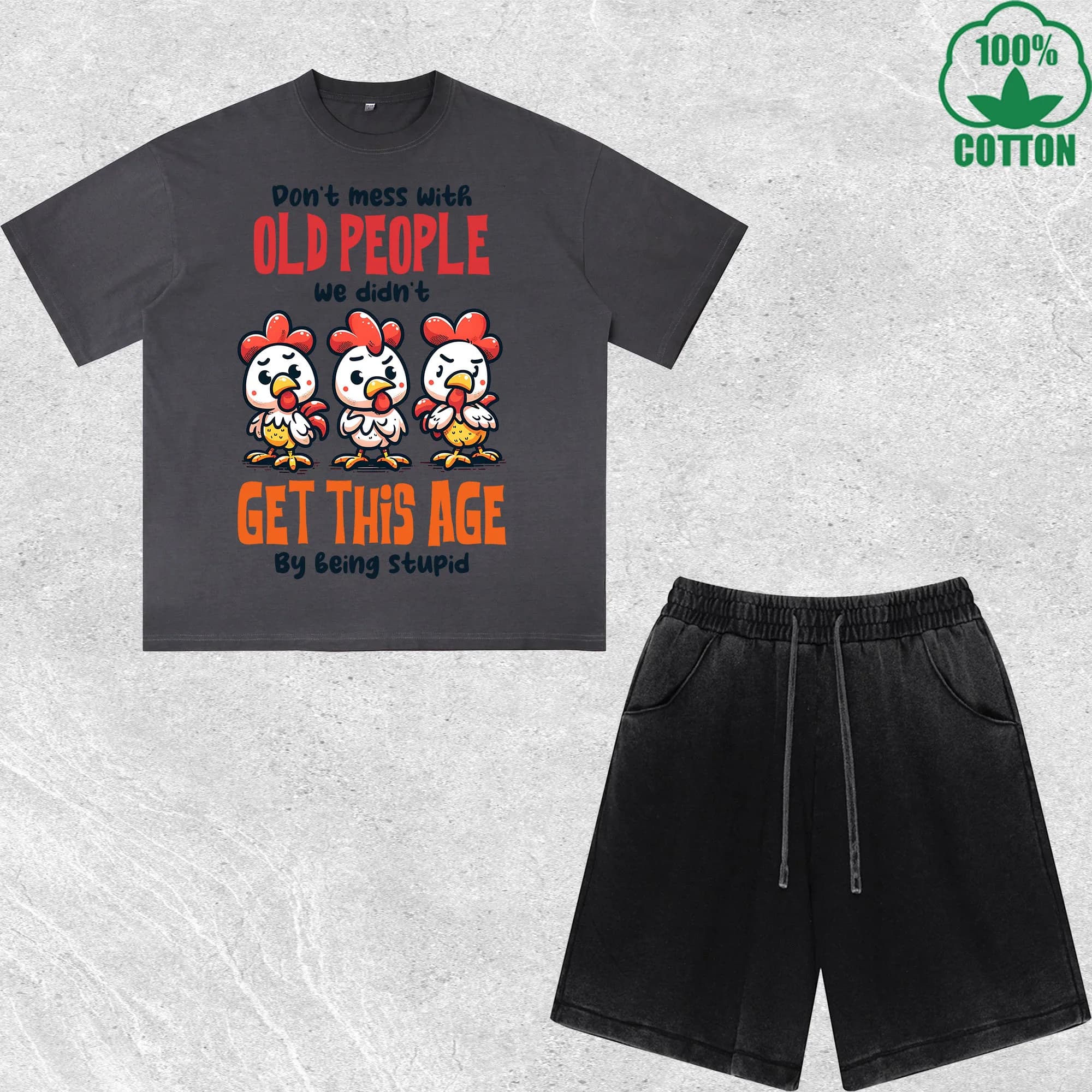 Don Mess Witr Set T-shirts and Shorts Printed Effetto Usurato per Anziani, Fits you a lot, Fashion, 100% Cotton, Black