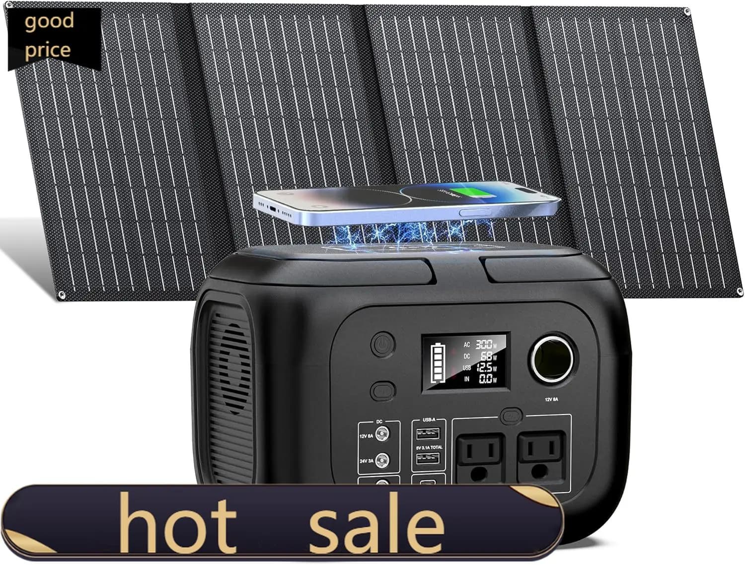 Solar Powered Generator 300W Peak 70400mAh 260Wh Portable Power Station with Panels 40W Included Solar Generator with AC