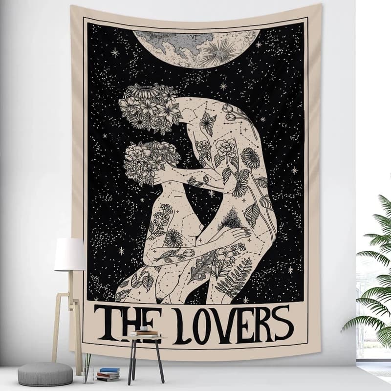 VIKAMA Arazzo con Carte dei Tarocchi, Arte Psichedelica Trippy, Decorazione da Parete, Stile Boho Hippie Mistico Stregonesco, Coperta da Spiaggia, Banner per Dormitorio