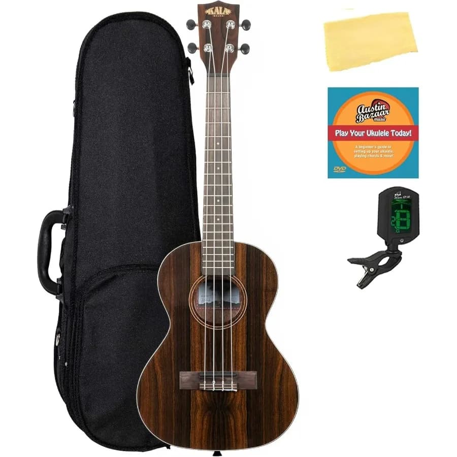 KAZCTT Ziricote Tenor Ukulele Bundle con custodia rigida Sintonizzatore Austin Bazaar DVD istruzionale e panno lucidante per gli appassionati di musica