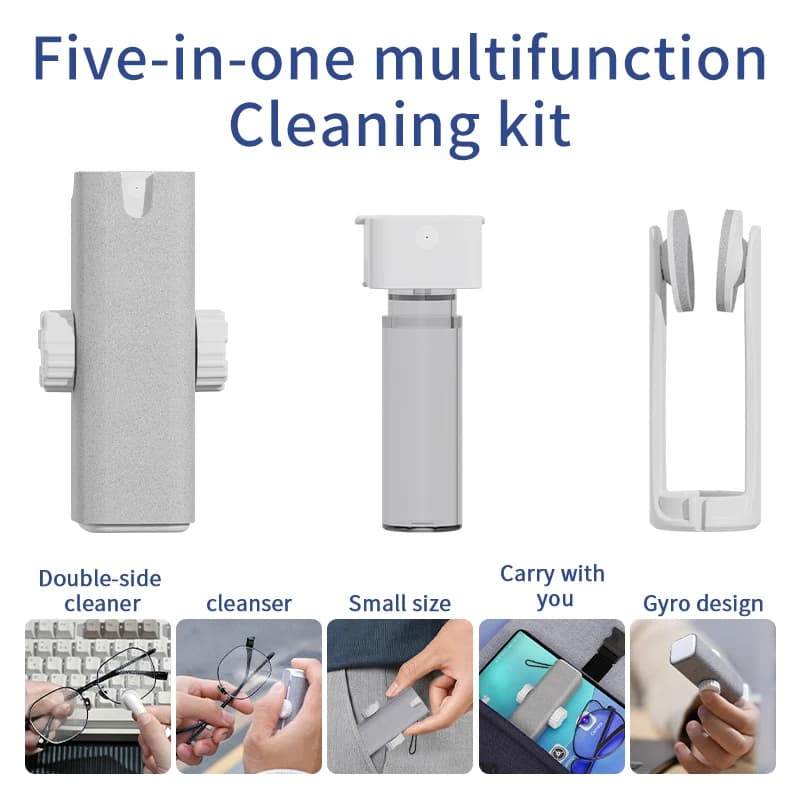 Panno per la pulizia degli occhiali 5in1 Kit per la pulizia delle bottiglie spray liquide per la pulizia degli occhiali Kit multifunzionale per la pulizia dello schermo del telefono cellulare