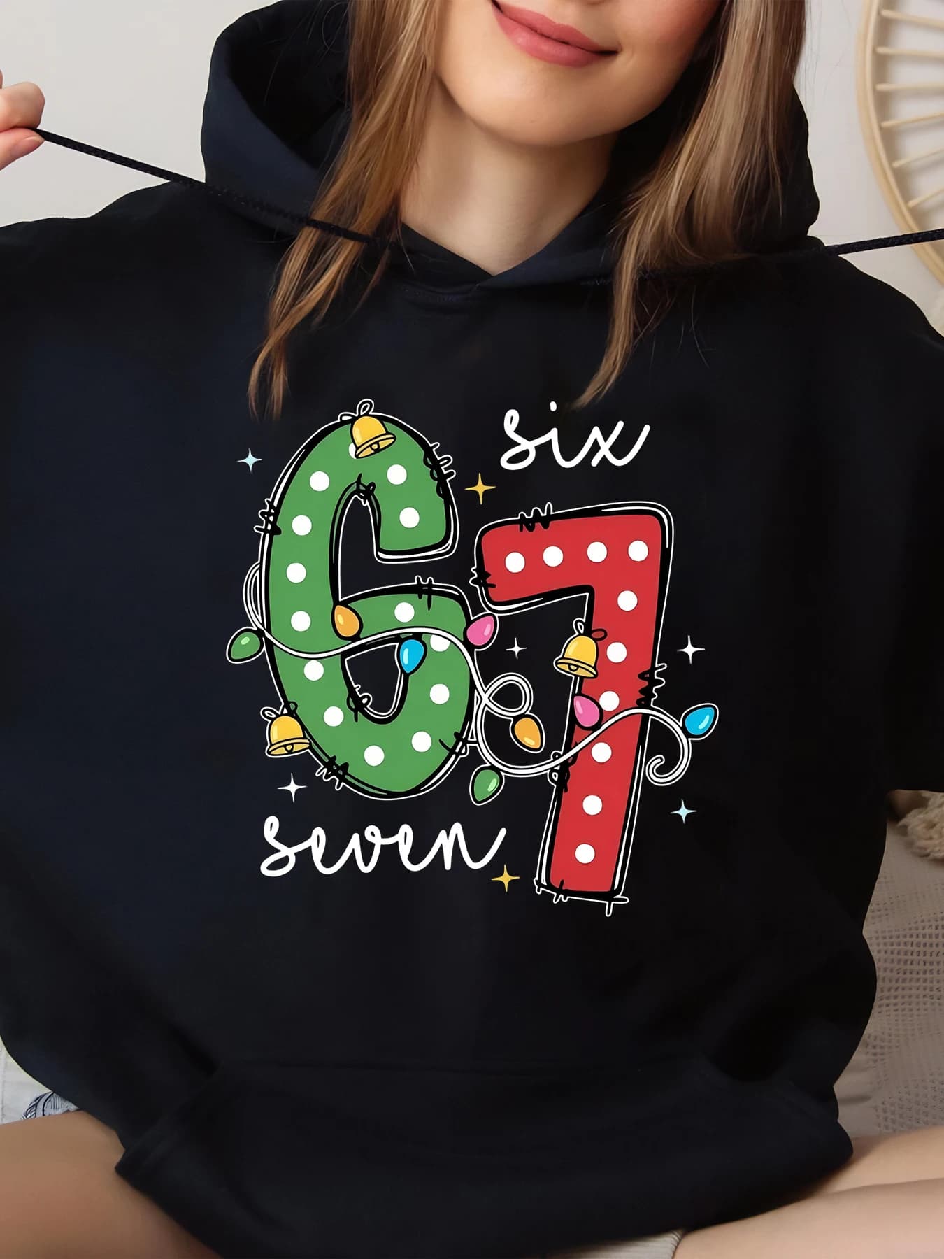 Christmas lights 67 Six Seven Printed hoodie for large black parties