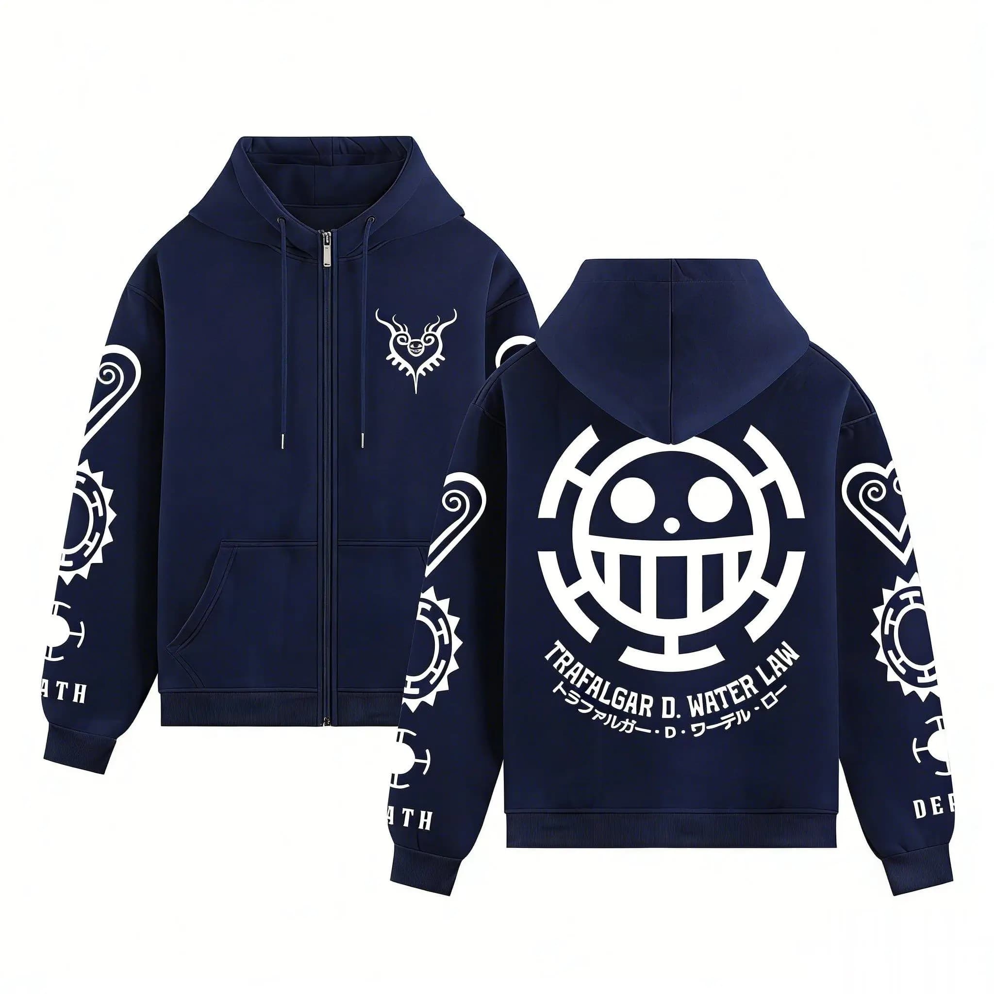 One Piece Trafalgar Law Anime Felpa con cappuccio Uomo Donna 2026 Primavera Autunno Zip Up Streetwear Cosplay Casual Pullover Giacca con stampa grafica