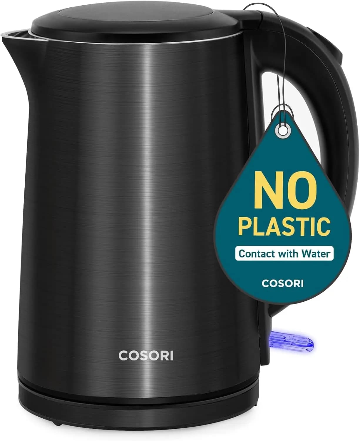 Stainless steel electric kettle, without plastic cover, automatic shutdown and protection against dry boiling, 1.5 l/1500 W, black
