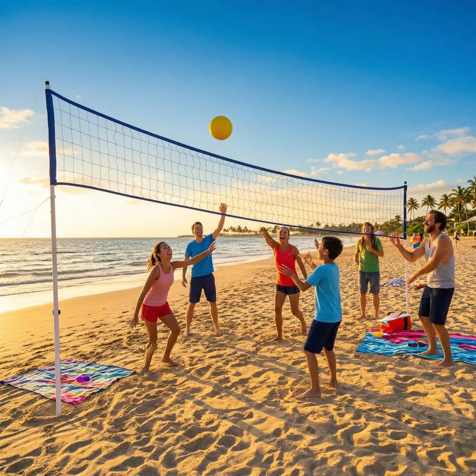 Beach Volleyball Net Set Easy to Carry Beach Volleyball Kit Sports Equipment Adjustable Height Long-Lasting for Outdoor