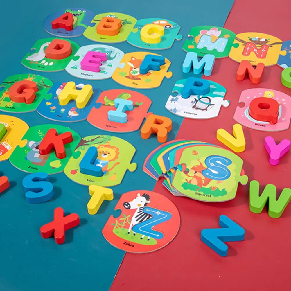 1Set Colorful Kids English Letter Matching Wood Puzzle Educational Set Train Concentration Language Parent Child Interaction
