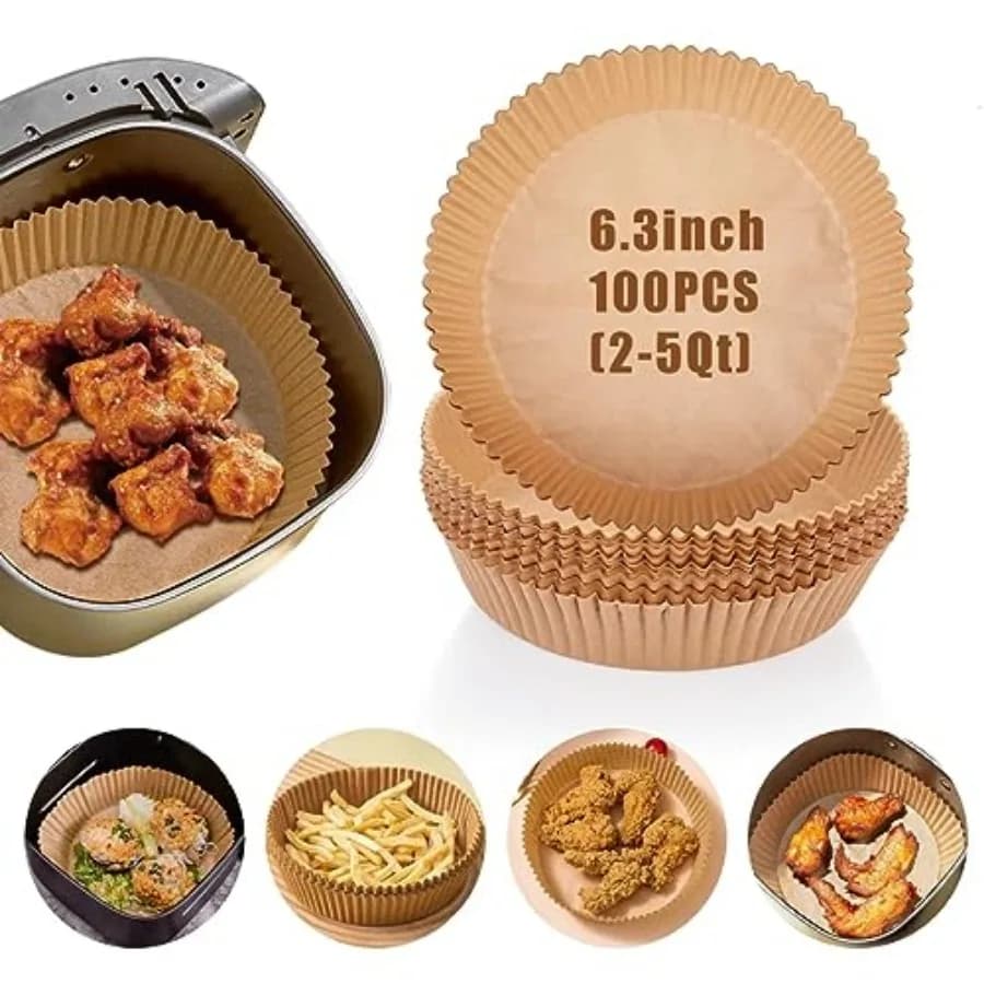 Air Fryer Liners Disposable, 100PCS Non-stick Disposable Airfryer Liners, 6.3 Inch Unbleached Parchment Paper, Round Air Fryer