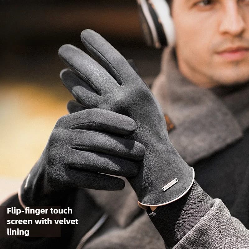 Guanti invernali caldi per ciclismo all'aperto e guida da uomo Guanti touch screen antiscivolo ispessiti in pelle scamosciata e pile