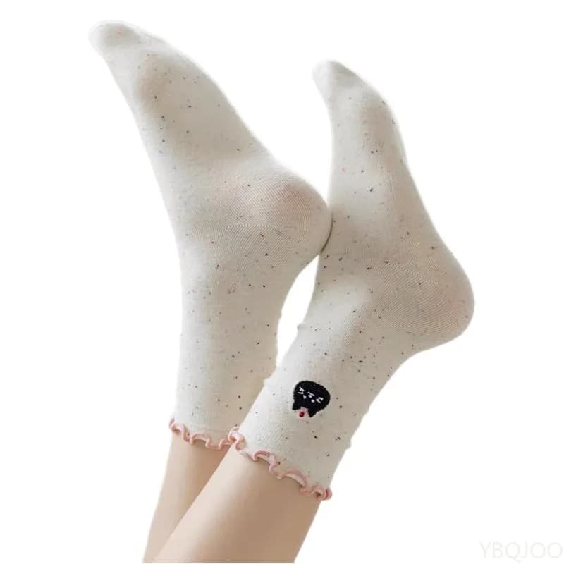 5 paia di calzini a tubo medio versatili da donna, alla moda, primaverili ed estivi, casual, comodi, con pizzo nero, calzini a tubo lungo.
