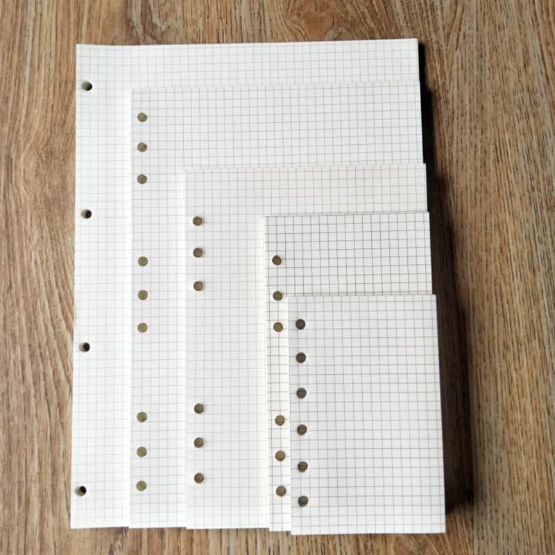 Quaderno a quadretti multi-specifica e multi-dimensione, pagine interne per quaderno a fogli mobili, 40 fogli