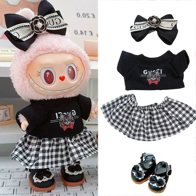 15 17 centimetri Per Labubu Bambola Pantaloni A Scacchi Modello Vestito Abbigliamento Bowknot Accessorio Per Capelli Gonna di Lusso Abito Vestiti Accessori