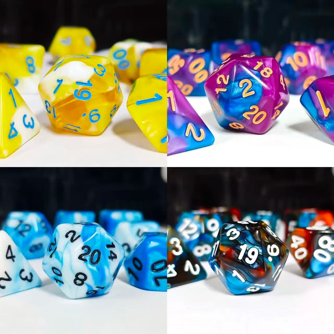 Set di 28 Dadi Poliedrici in 4 Colori, Dadi Acrilici con Effetto Vortice per Dungeons & Dragons, RPG, Pathfinder, Giochi da Tavolo, D4-D20