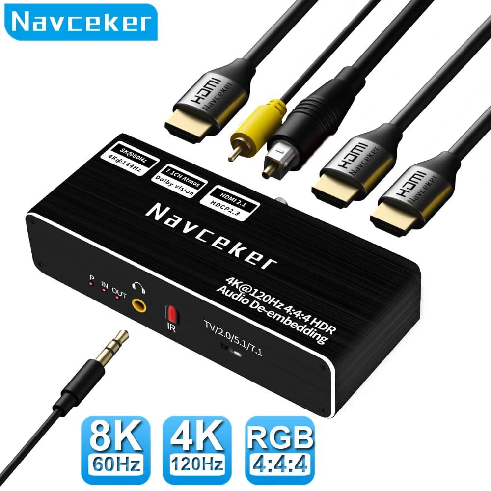 HDMI 2.1 Audio Converter HDMI 2.1 Audio Converter HDMI 2.1 4K 120Hz Audio Converter HDMI to HDMI 8K Audio + Video + Digital Coaxial Audio + Audio Aux