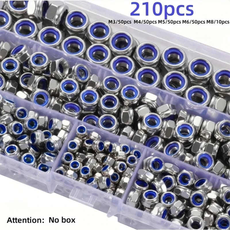 Non-slip hexagonal nuts M3-M8 from 210/150 pieces, full wire anti-locking, grade 8, safety locking, for industrial/construction/electronic/aut