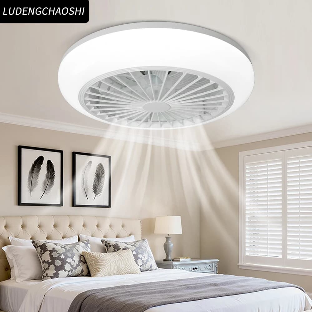 Closed Ceiling Chandelier, Suitable for Room and Living Room Decoration, Household Silent Remote Control Dimming Ceiling Fan